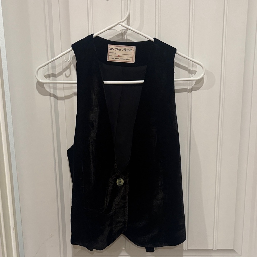 Free People Black Velvet Button Vest